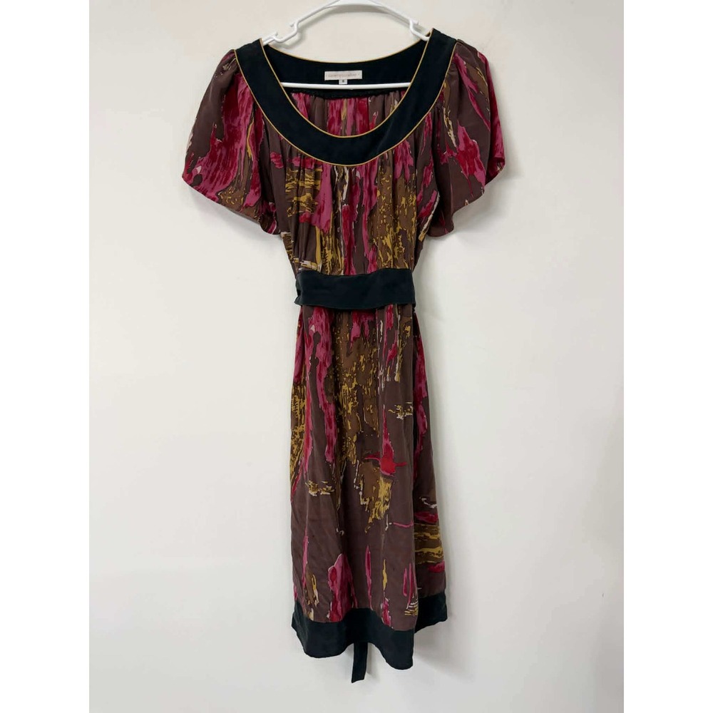 Anthropologie Corey Lynn Calter 8 Abstract Silk Scoop Neck‎ Flutter Dress Brown